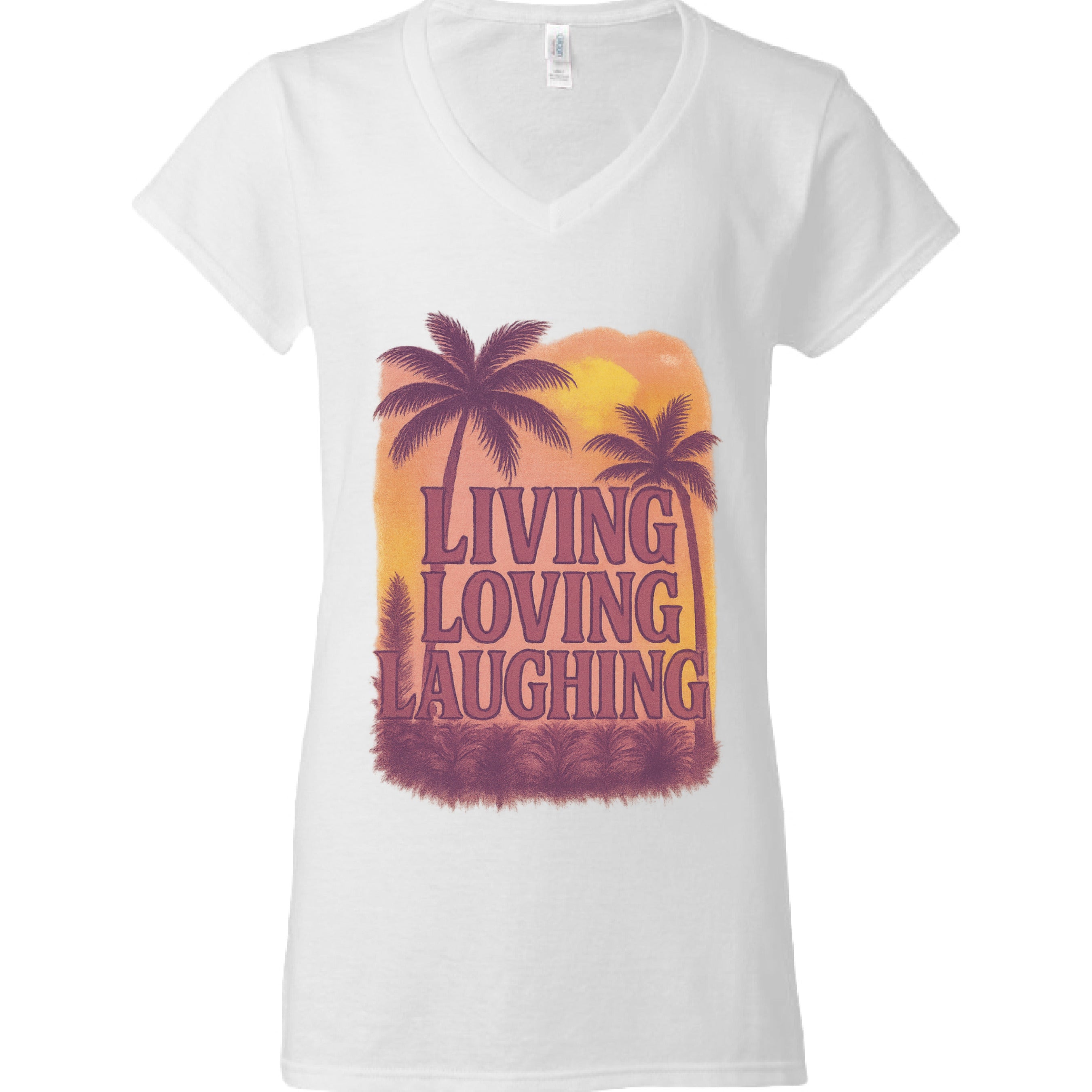 Live Love Laugh - Tropical V-Neck Tee WHITE - FRONT