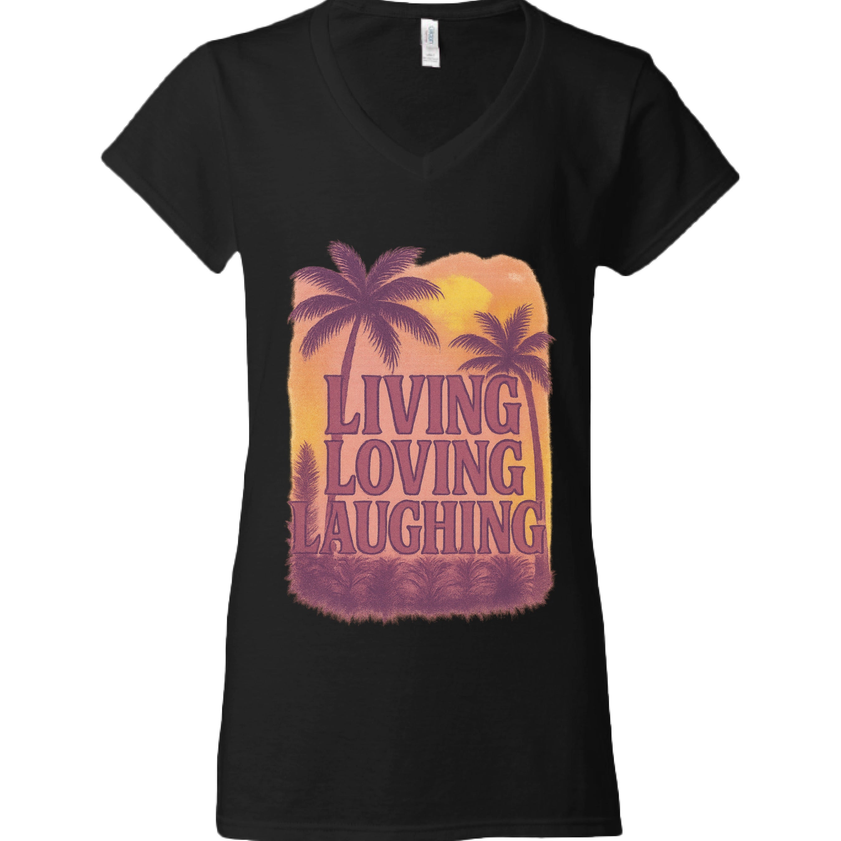 Live Love Laugh - Tropical V-Neck Tee BLACK - FRONT