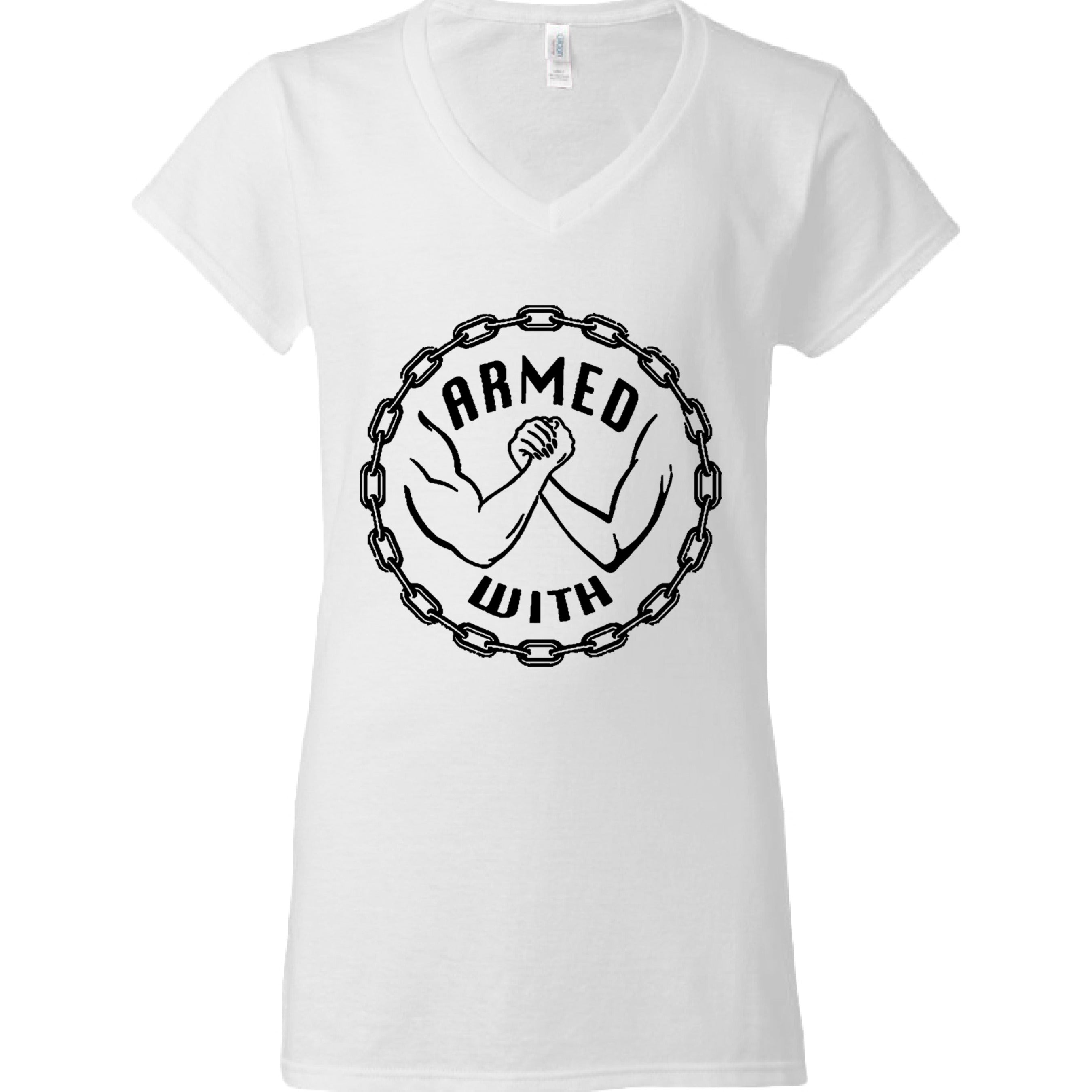 Armed With Black V-Neck Tee WHITE - FRONT