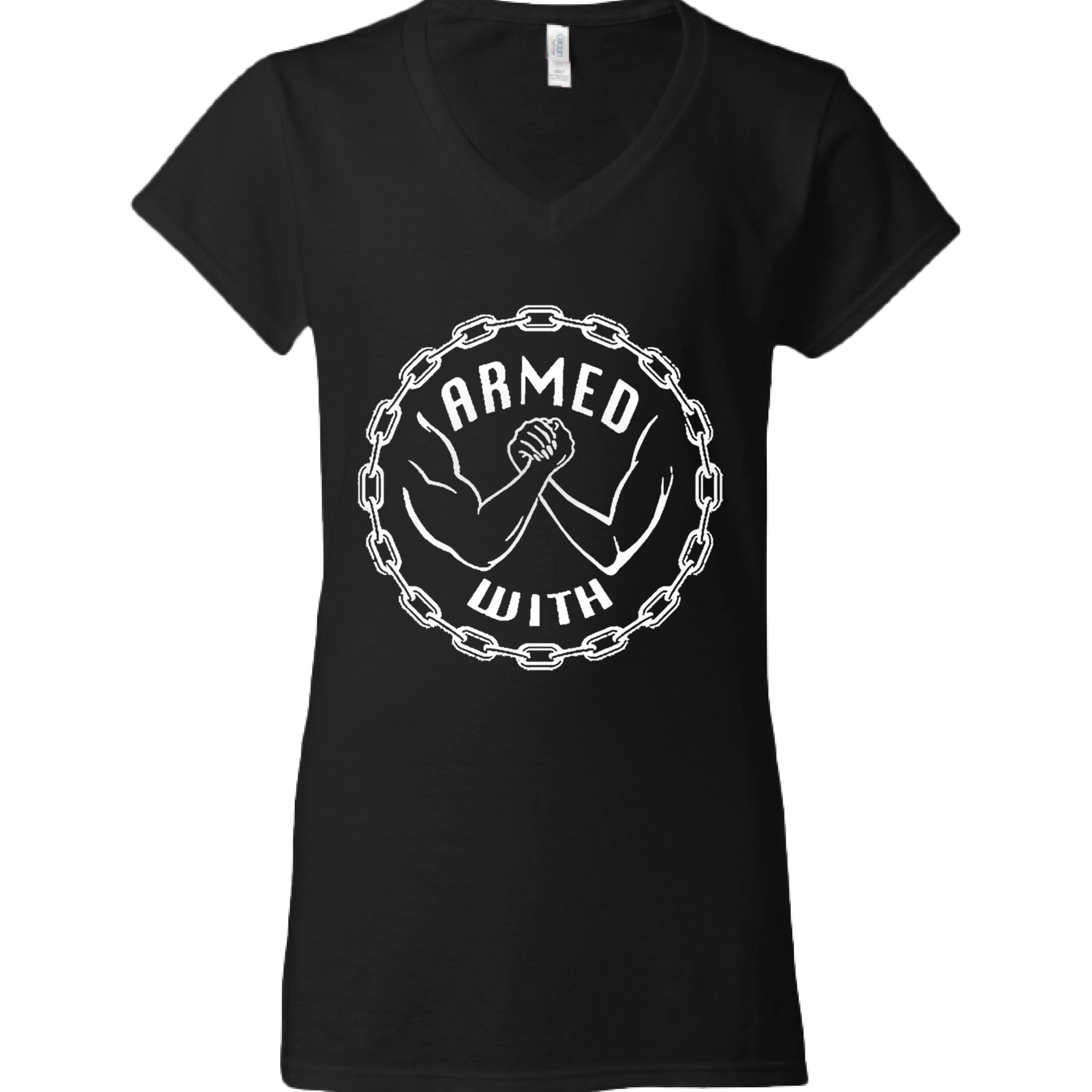 Armed With White V-Neck Tee BLACK - FRONT