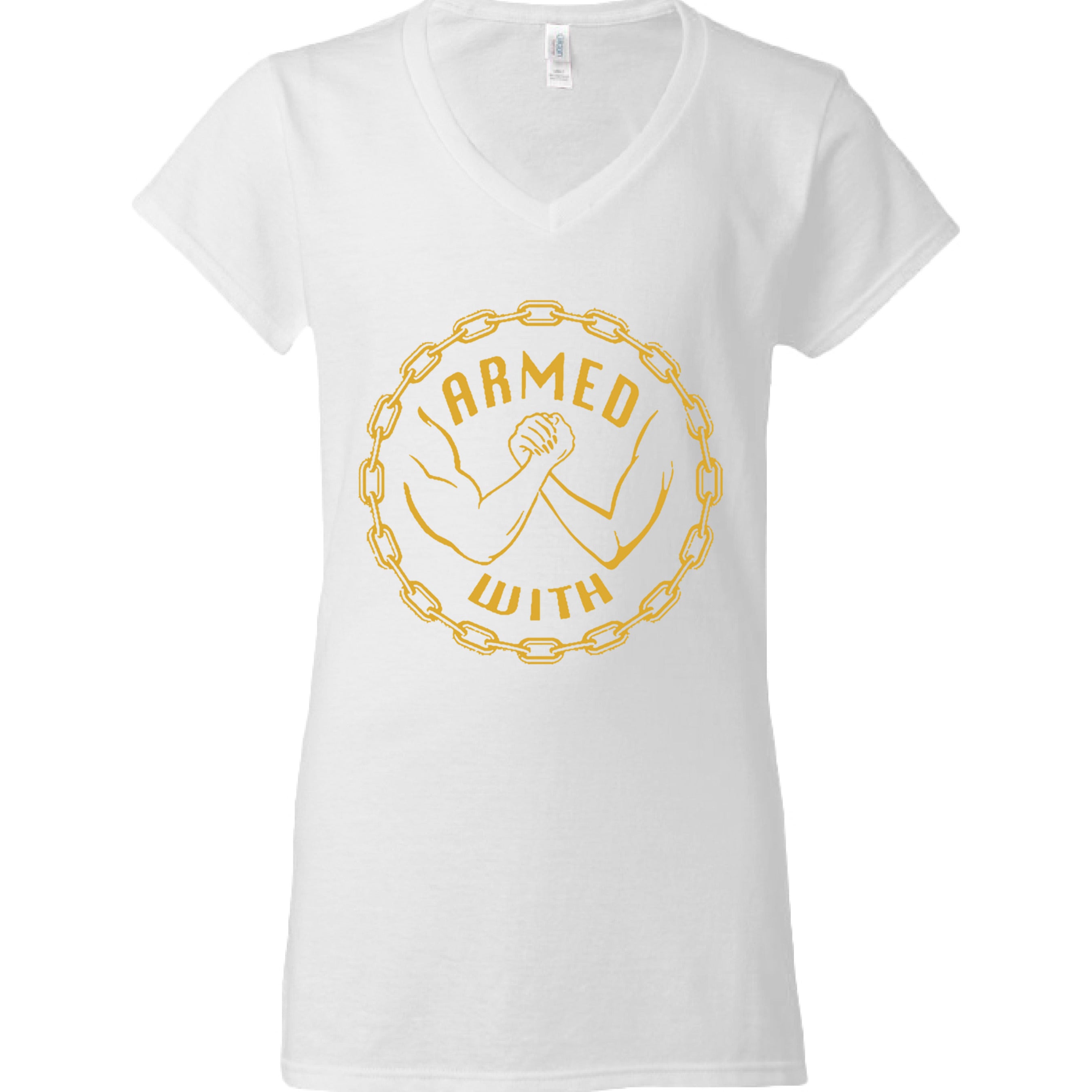 Armed With Gold V-Neck Tee WHITE - FRONT