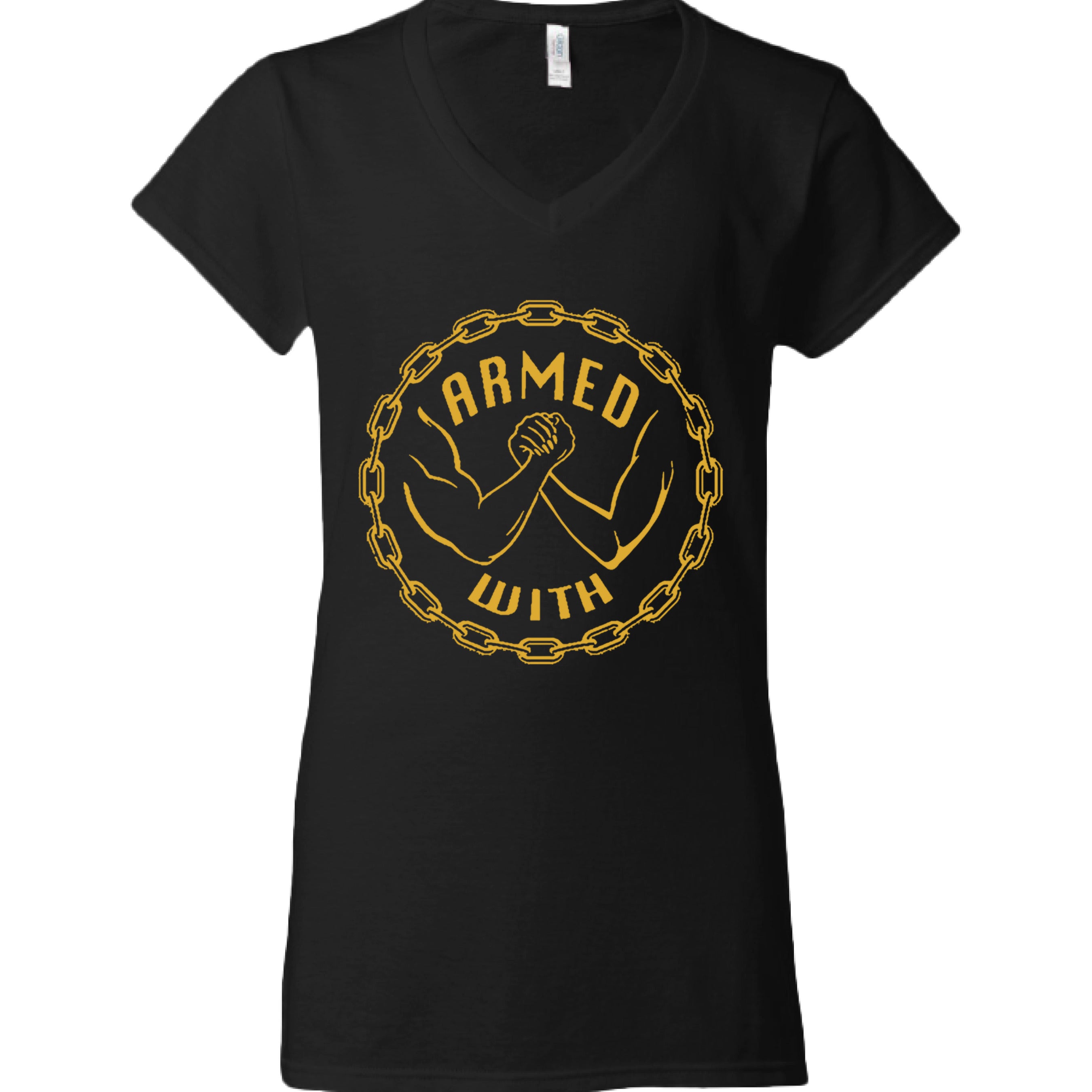 Armed With Gold V-Neck Tee BLACK - FRONT