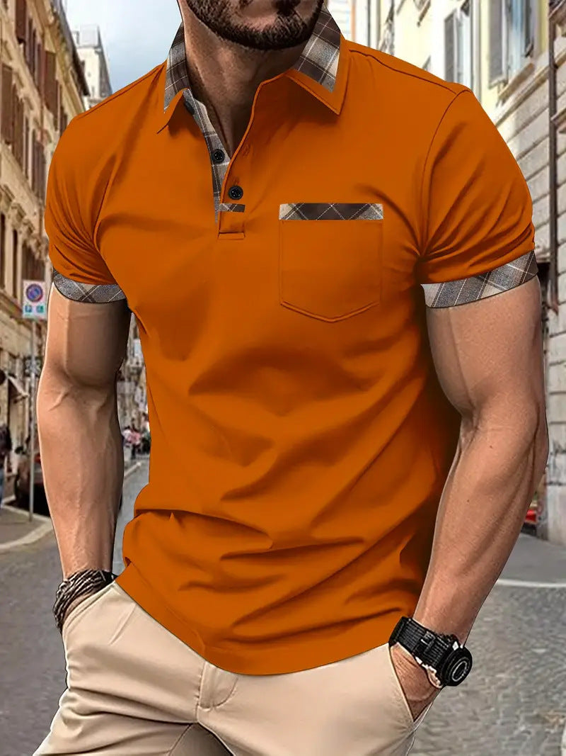 Season New Men's Short Sleeve Fashion Plaid Colorblock T-shirt