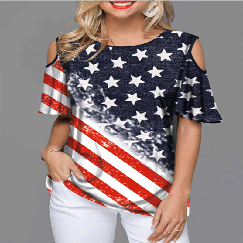 Loose cut off shoulder T-shirt