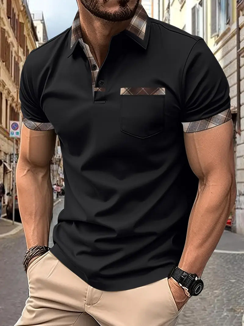 Season New Men's Short Sleeve Fashion Plaid Colorblock T-shirt