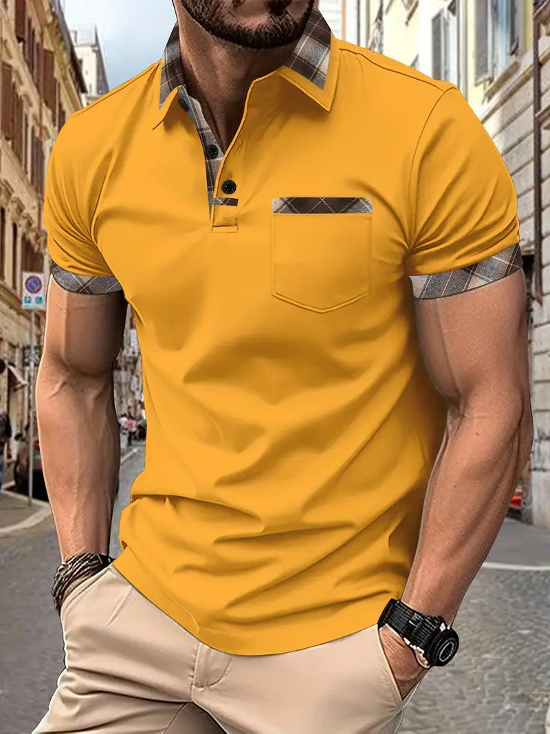 Season New Men's Short Sleeve Fashion Plaid Colorblock T-shirt
