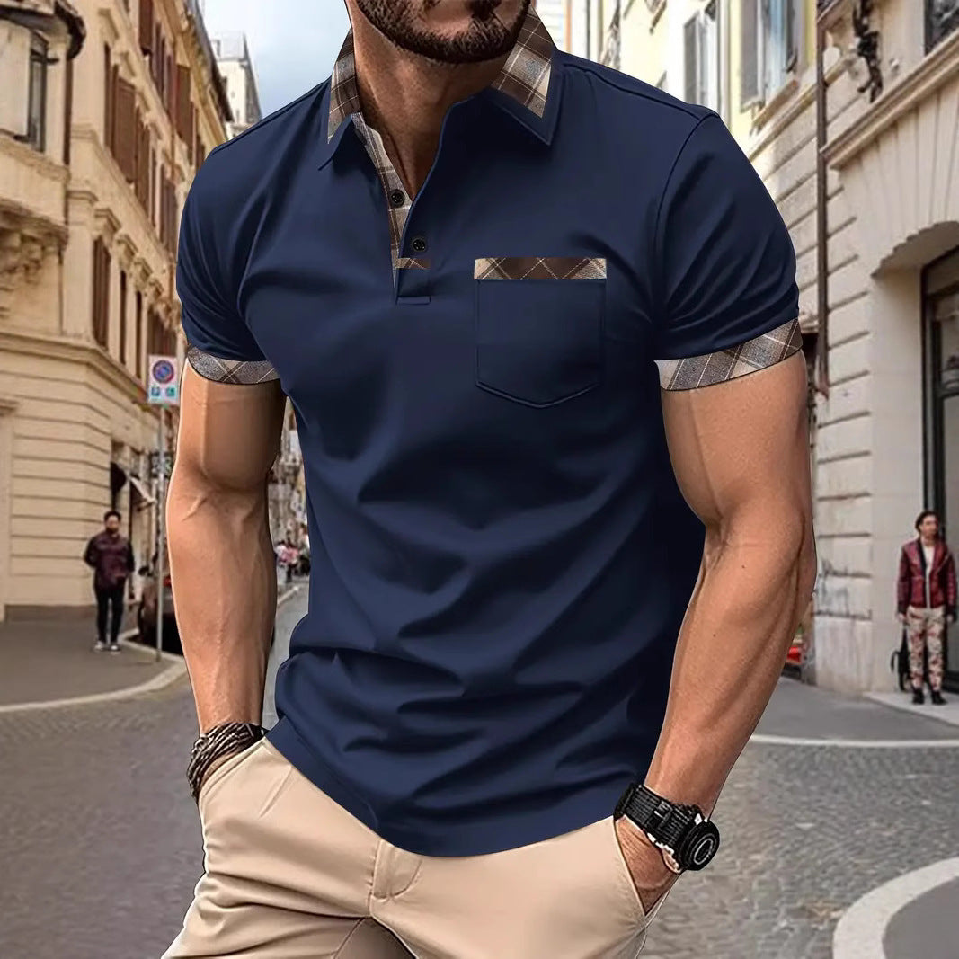 Season New Men's Short Sleeve Fashion Plaid Colorblock T-shirt