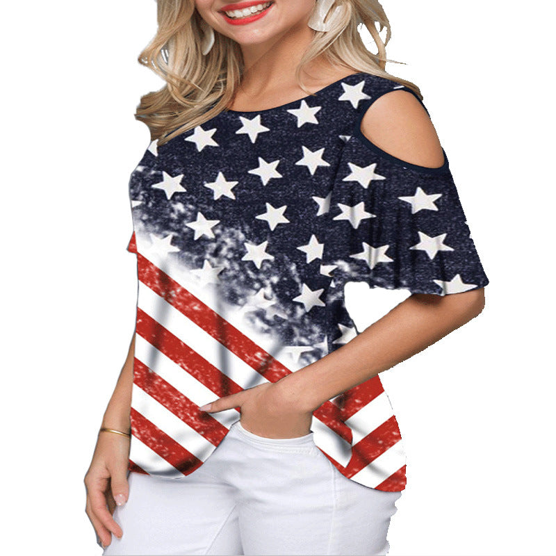 Loose cut off shoulder T-shirt