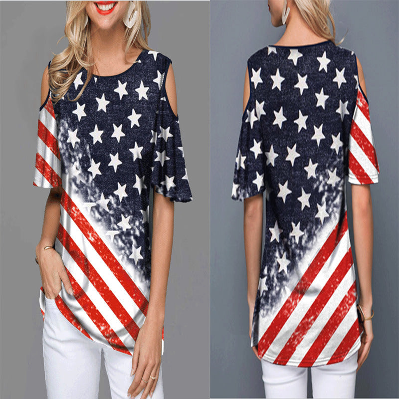 Loose cut off shoulder T-shirt