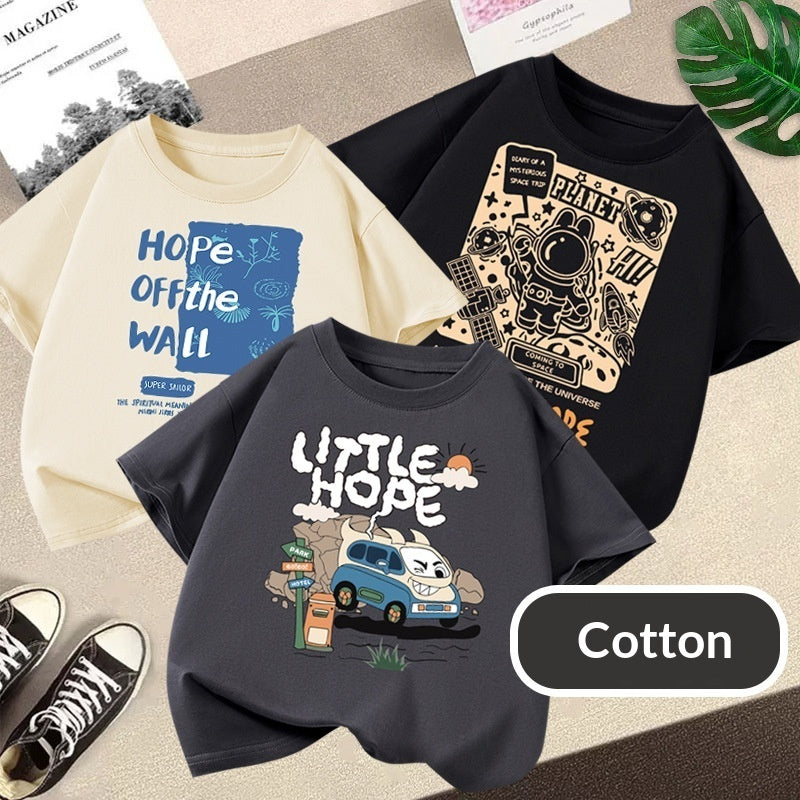 Boys' Cotton Loose-fitting Short-sleeve T-shirt