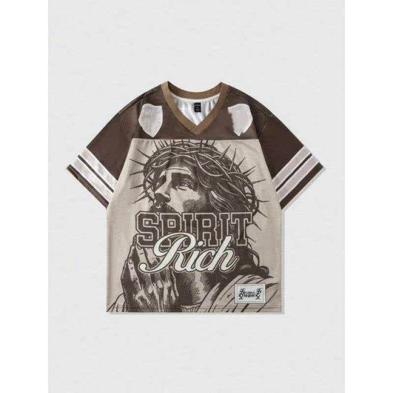 Retro Letter T-shirt Polyester Mesh American Retro