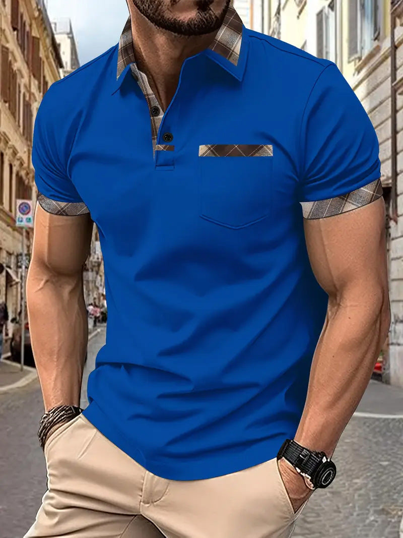 Season New Men's Short Sleeve Fashion Plaid Colorblock T-shirt
