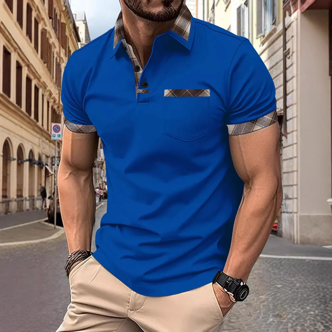 Season New Men's Short Sleeve Fashion Plaid Colorblock T-shirt