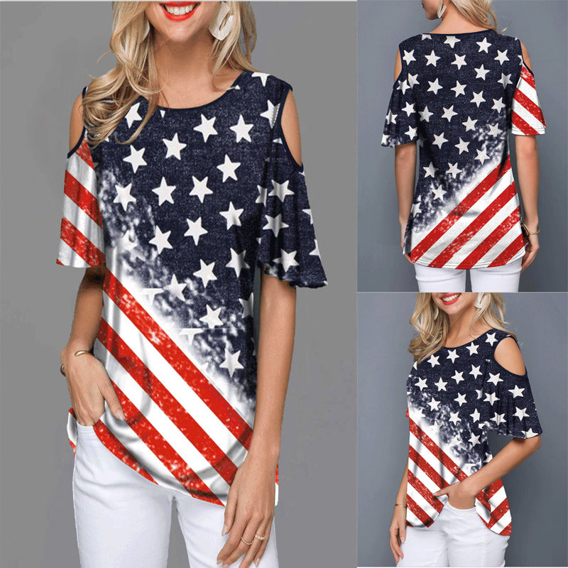 Loose cut off shoulder T-shirt