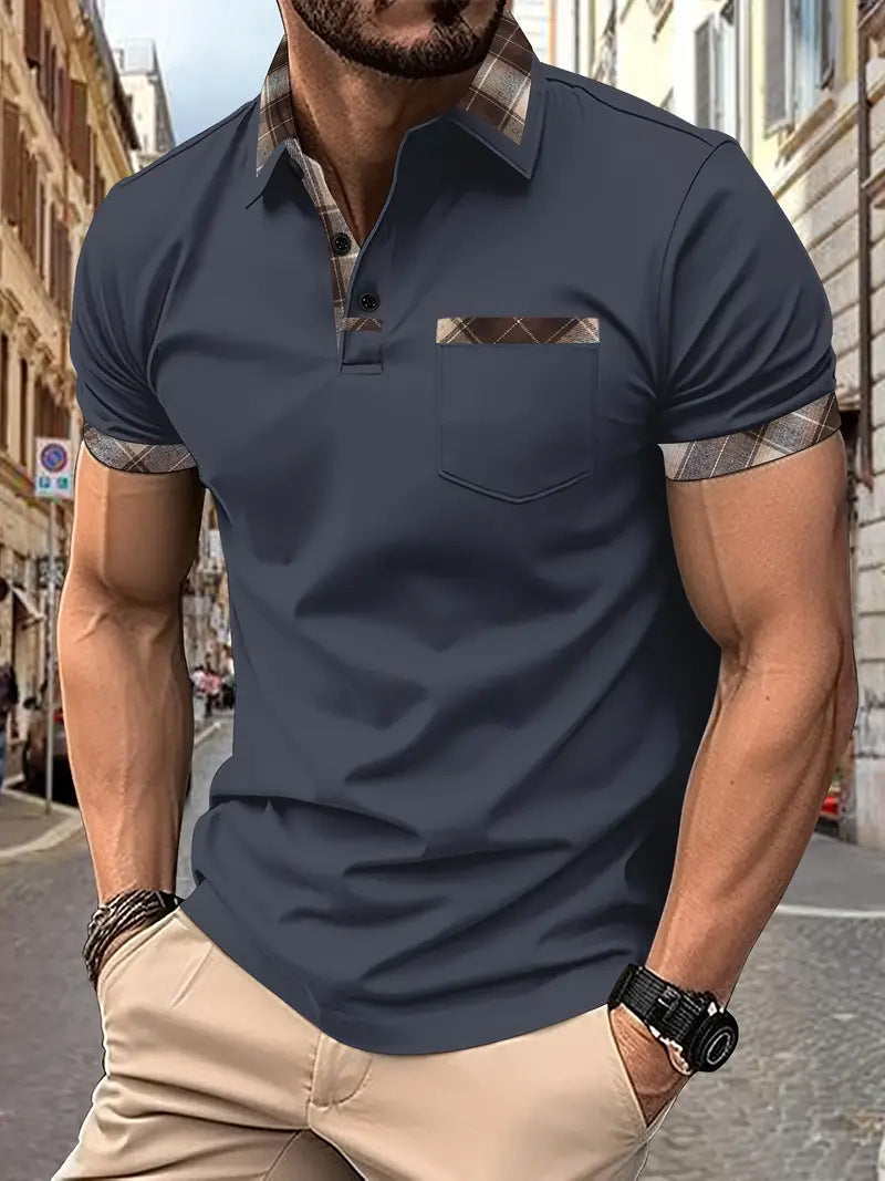 Season New Men's Short Sleeve Fashion Plaid Colorblock T-shirt