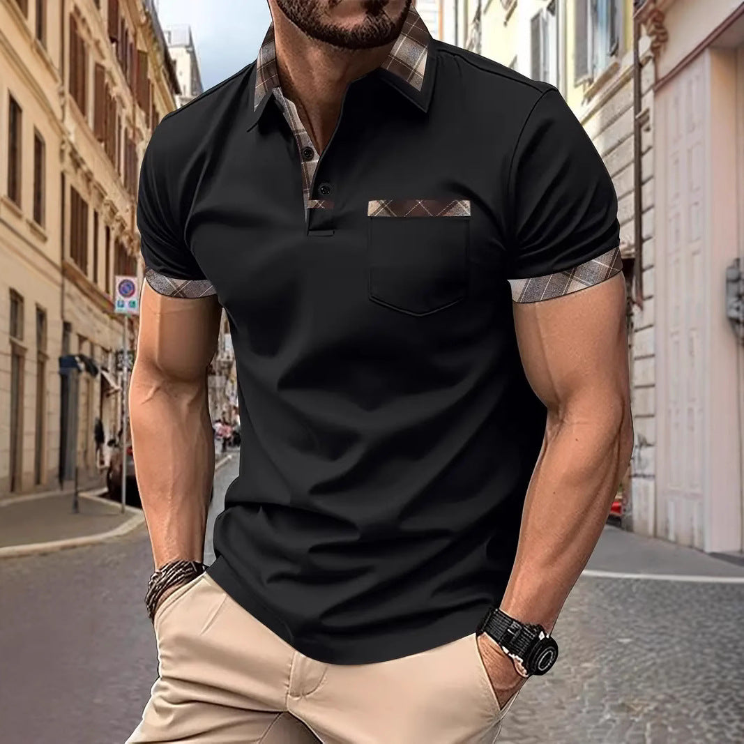 Season New Men's Short Sleeve Fashion Plaid Colorblock T-shirt