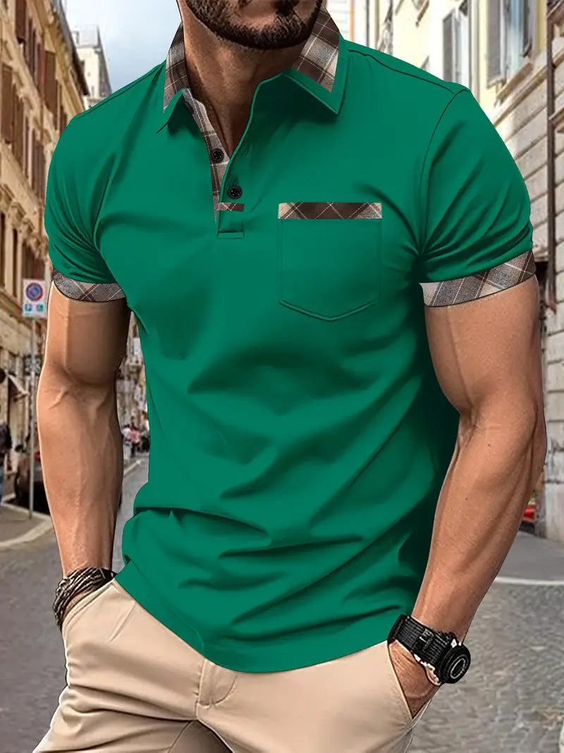 Season New Men's Short Sleeve Fashion Plaid Colorblock T-shirt