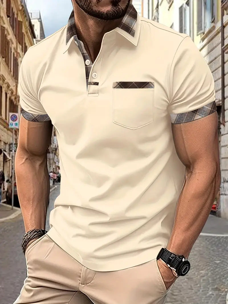 Season New Men's Short Sleeve Fashion Plaid Colorblock T-shirt