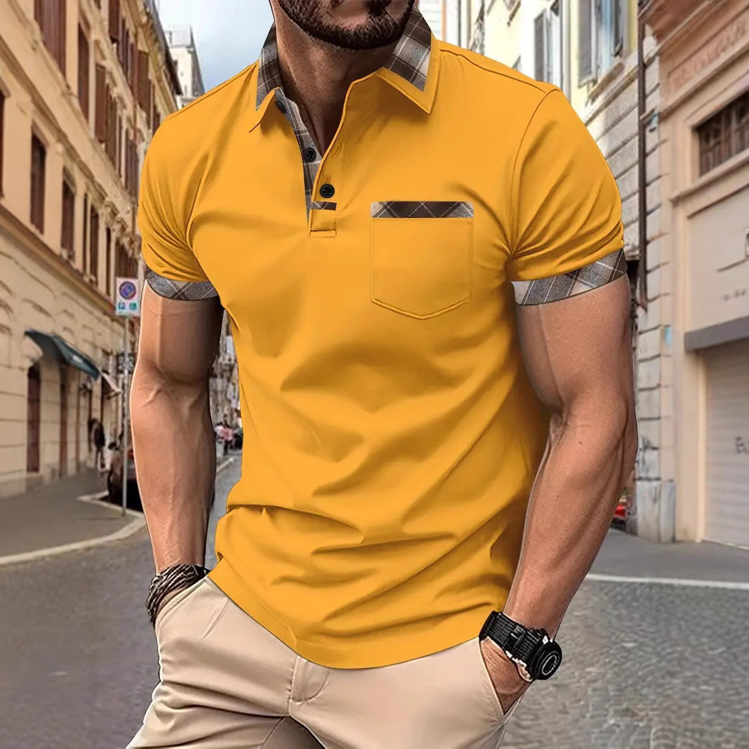 Season New Men's Short Sleeve Fashion Plaid Colorblock T-shirt