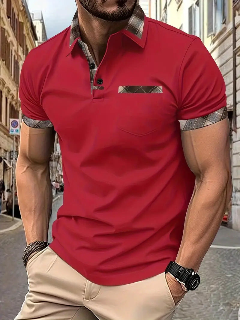 Season New Men's Short Sleeve Fashion Plaid Colorblock T-shirt