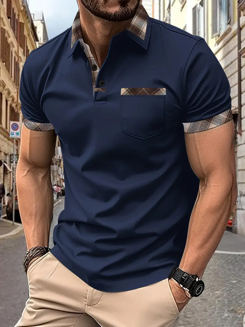 Season New Men's Short Sleeve Fashion Plaid Colorblock T-shirt